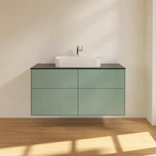 VILLEROY BOCH Toaletní skříňka Finion, 4 výsuvy, 1200 x 603 x 501 mm, olivový matný lak / sklo černé matné #F38200GM, obrázek 3