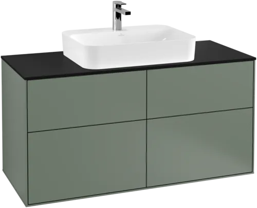 VILLEROY BOCH Toaletní skříňka Finion, 4 výsuvy, 1200 x 603 x 501 mm, olivový matný lak / sklo černé matné #F38200GM