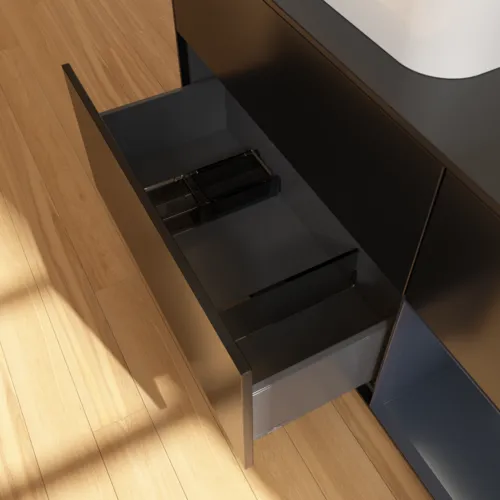 VILLEROY BOCH Toaletní skříňka Finion, s osvětlením, 3 výsuvy, 1200 x 603 x 501 mm, černý matný lak / půlnoční modrý matný lak / černé matné sklo #F402HGPD, obrázek 7