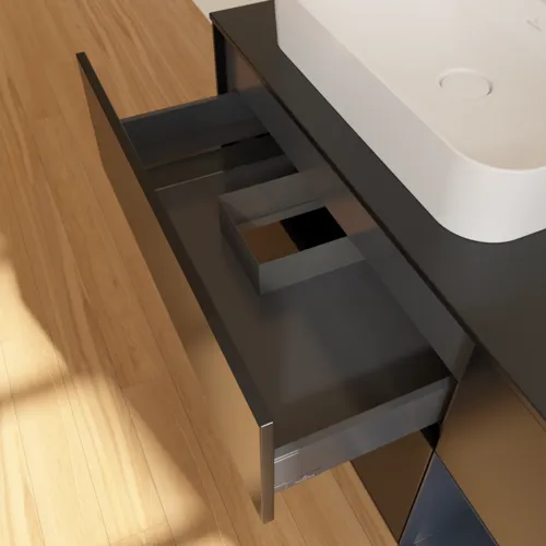 VILLEROY BOCH Toaletní skříňka Finion, s osvětlením, 3 výsuvy, 1200 x 603 x 501 mm, černý matný lak / půlnoční modrý matný lak / černé matné sklo #F402HGPD, obrázek 8