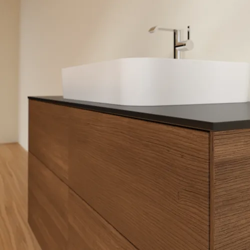 VILLEROY BOCH Toaletní stolek Finion, 4 výsuvy, 1200 x 603 x 501 mm, ořechová dýha / sklo černé matné #F38200GN, obrázek 5