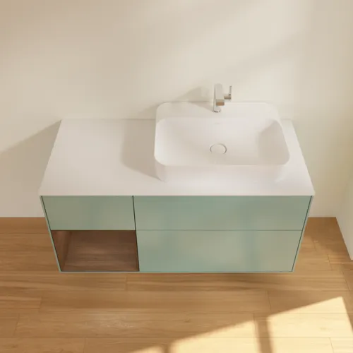 VILLEROY BOCH Toaletní skříňka Finion, s osvětlením, 3 výsuvy, 1200 x 603 x 501 mm, olivový matný lak / ořechová dýha / sklo bílé matné #F391GNGM, obrázek 4