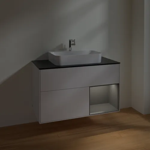 VILLEROY BOCH Toaletní skříňka Finion, s osvětlením, 2 výsuvy, 1000 x 603 x 501 mm, lesklý bílý lak / antracitový matný lak / černé matné sklo #F372GKGF, obrázek 5