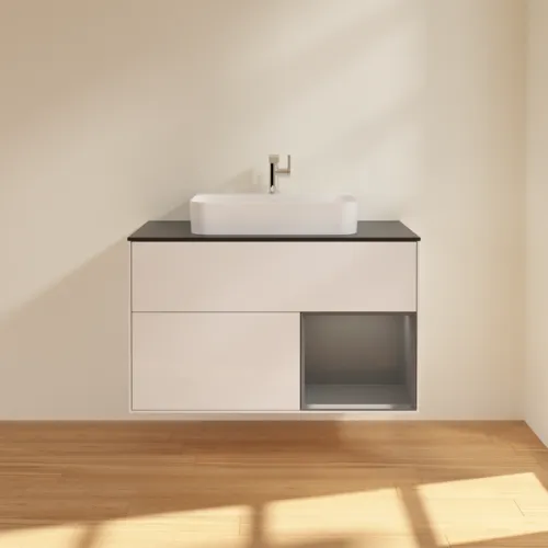 VILLEROY BOCH Toaletní skříňka Finion, s osvětlením, 2 výsuvy, 1000 x 603 x 501 mm, lesklý bílý lak / antracitový matný lak / černé matné sklo #F372GKGF, obrázek 3