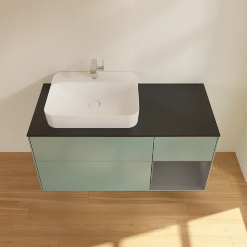 VILLEROY BOCH Toaletní skříňka Finion, s osvětlením, 3 výsuvy, 1200 x 603 x 501 mm, olivový matný lak / antracitový matný lak / černé matné sklo #F402GKGM, obrázek 4