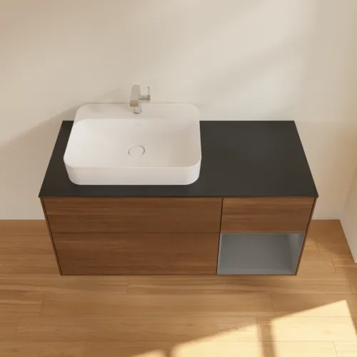 VILLEROY BOCH Toaletní skříňka Finion, s osvětlením, 3 výsuvy, 1200 x 603 x 501 mm, ořechová dýha / antracitový matný lak / černé matné sklo #F402GKGN, obrázek 4