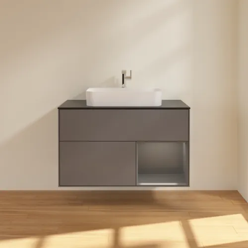 VILLEROY BOCH Toaletní skříňka Finion, s osvětlením, 2 výsuvy, 1000 x 603 x 501 mm, antracit matný lak / antracit matný lak / sklo černé matné #F372GKGK, obrázek 3