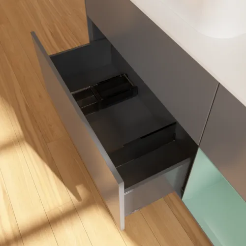 VILLEROY BOCH Toaletní skříňka Finion, s osvětlením, 3 výsuvy, 1200 x 603 x 501 mm, antracitový matný lak / olivový matný lak / bílé matné sklo #F401GMGK, obrázek 7