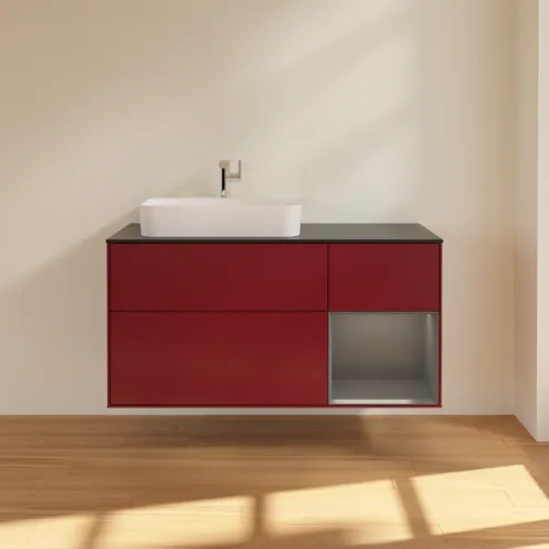 VILLEROY BOCH Toaletní skříňka Finion, s osvětlením, 3 výsuvy, 1200 x 603 x 501 mm, Pivoňka matný lak / Antracit matný lak / Sklo černé matné #F402GKHB, obrázek 3