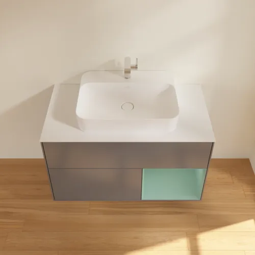 VILLEROY BOCH Toaletní skříňka Finion, s osvětlením, 2 výsuvy, 1000 x 603 x 501 mm, antracitový matný lak / olivový matný lak / bílé matné sklo #F371GMGK, obrázek 4