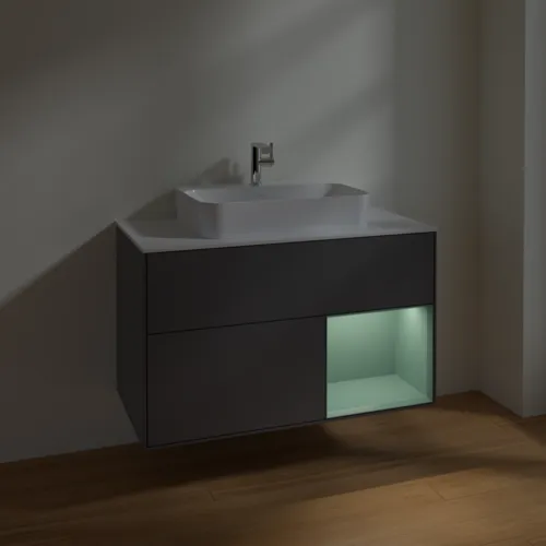 VILLEROY BOCH Toaletní skříňka Finion, s osvětlením, 2 výsuvy, 1000 x 603 x 501 mm, antracitový matný lak / olivový matný lak / bílé matné sklo #F371GMGK, obrázek 5