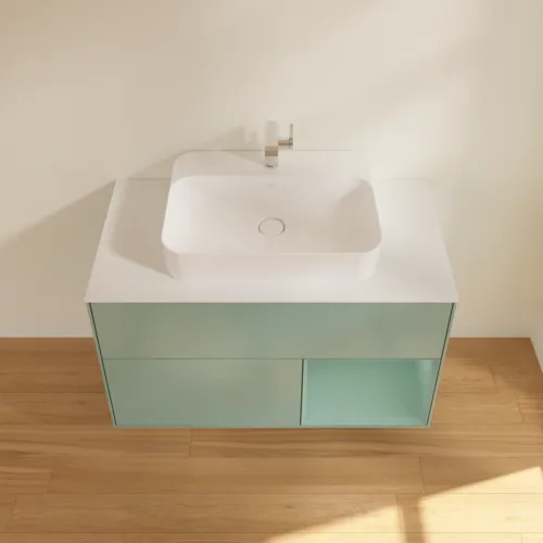 VILLEROY BOCH Toaletní skříňka Finion, s osvětlením, 2 výsuvy, 1000 x 603 x 501 mm, olivově matný lak / olivově matný lak / sklo bílé matné #F371GMGM, obrázek 4