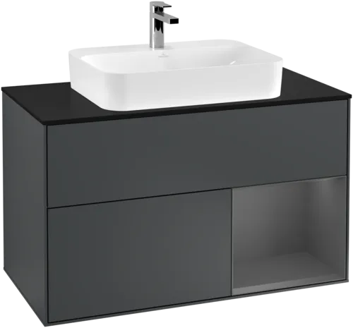 VILLEROY BOCH Toaletní skříňka Finion, s osvětlením, 2 výsuvy, 1000 x 603 x 501 mm, Midnight Blue Matt Lacquer / Anthracite Matt Lacquer / Glass Black Matt #F372GKHG, obrázek 1