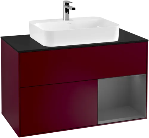 VILLEROY BOCH Toaletní skříňka Finion, s osvětlením, 2 výsuvy, 1000 x 603 x 501 mm, Pivoňka matný lak / Antracit matný lak / Sklo černé matné #F372GKHB, obrázek 1