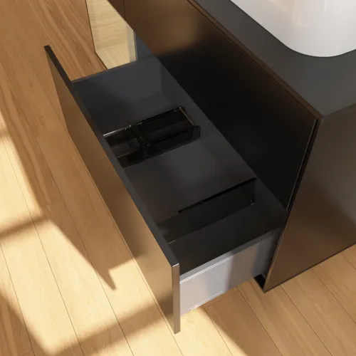 VILLEROY BOCH Toaletní skříňka Finion, s osvětlením, 3 výsuvy, 1200 x 603 x 501 mm, černý matný lak / dubová dýha / černé matné sklo #F392PCPD, obrázek 7