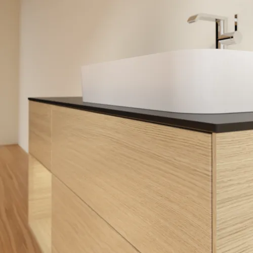 VILLEROY BOCH Toaletní stolek Finion, s osvětlením, 3 výsuvy, 1200 x 603 x 501 mm, dubová dýha / dubová dýha / sklo černé matné #F392PCPC, obrázek 6