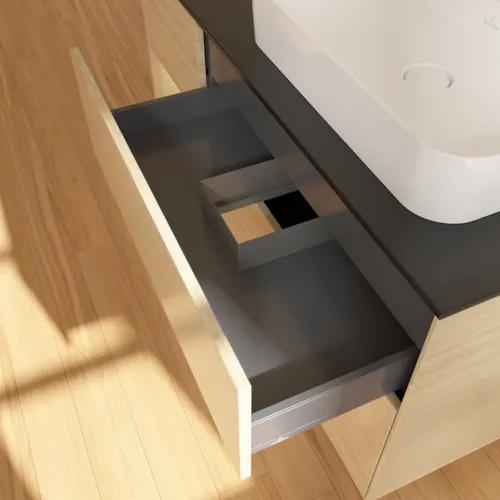 VILLEROY BOCH Toaletní stolek Finion, s osvětlením, 3 výsuvy, 1200 x 603 x 501 mm, dubová dýha / dubová dýha / sklo černé matné #F392PCPC, obrázek 8