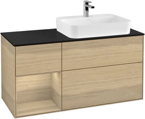 VILLEROY BOCH Toaletní stolek Finion, s osvětlením, 3 výsuvy, 1200 x 603 x 501 mm, dubová dýha / dubová dýha / sklo černé matné #F392PCPC