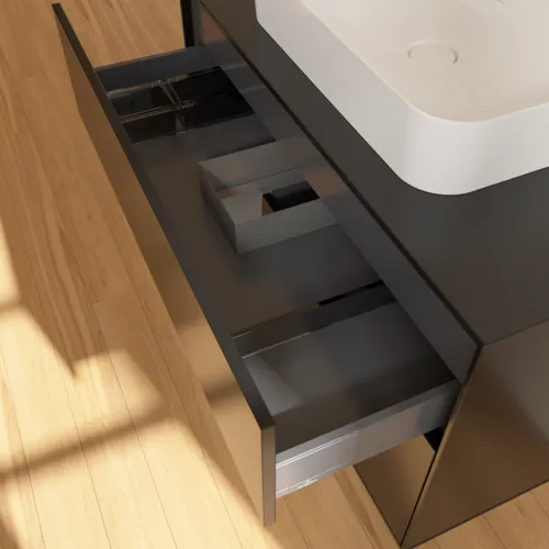 VILLEROY BOCH Toaletní skříňka Finion, s osvětlením, 2 výsuvy, 1000 x 603 x 501 mm, černý matný lak / antracitový matný lak / černé matné sklo #F362GKPD, obrázek 8