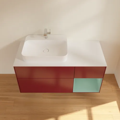 VILLEROY BOCH Toaletní skříňka Finion, s osvětlením, 3 výsuvy, 1200 x 603 x 501 mm, Pivoňka matný lak / Olivový matný lak / Sklo bílé matné #F401GMHB, obrázek 4