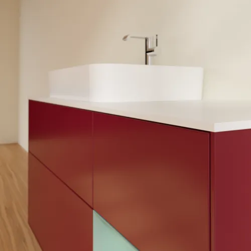 VILLEROY BOCH Toaletní skříňka Finion, s osvětlením, 3 výsuvy, 1200 x 603 x 501 mm, Pivoňka matný lak / Olivový matný lak / Sklo bílé matné #F401GMHB, obrázek 6