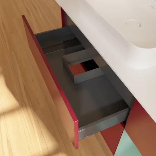 VILLEROY BOCH Toaletní skříňka Finion, s osvětlením, 3 výsuvy, 1200 x 603 x 501 mm, Pivoňka matný lak / Olivový matný lak / Sklo bílé matné #F401GMHB, obrázek 8