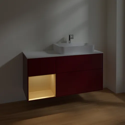 VILLEROY BOCH Toaletní skříňka Finion, s osvětlením, 3 výsuvy, 1200 x 603 x 501 mm, Peony Matt Lacquer / Gold Matt Lacquer / Glass White Matt #F391HFHB, obrázek 5
