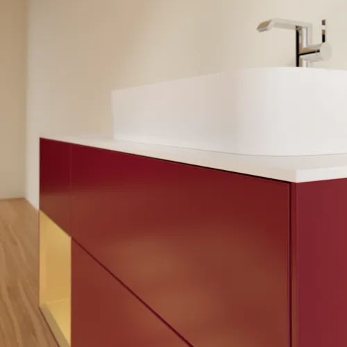 VILLEROY BOCH Toaletní skříňka Finion, s osvětlením, 3 výsuvy, 1200 x 603 x 501 mm, Peony Matt Lacquer / Gold Matt Lacquer / Glass White Matt #F391HFHB, obrázek 6