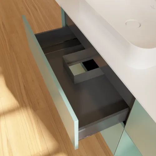VILLEROY BOCH Toaletní skříňka Finion, s osvětlením, 3 výsuvy, 1200 x 603 x 501 mm, olivově matný lak / olivově matný lak / sklo bílé matné #F401GMGM, obrázek 8