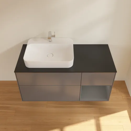 VILLEROY BOCH Toaletní skříňka Finion, s osvětlením, 3 výsuvy, 1200 x 603 x 501 mm, antracit matný lak / antracit matný lak / sklo černé matné #F402GKGK, obrázek 4