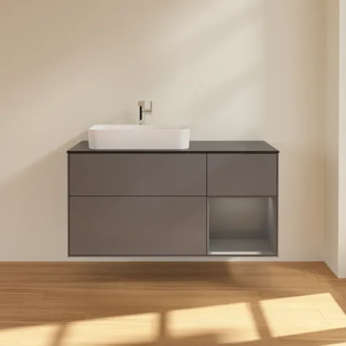 VILLEROY BOCH Toaletní skříňka Finion, s osvětlením, 3 výsuvy, 1200 x 603 x 501 mm, antracit matný lak / antracit matný lak / sklo černé matné #F402GKGK, obrázek 3