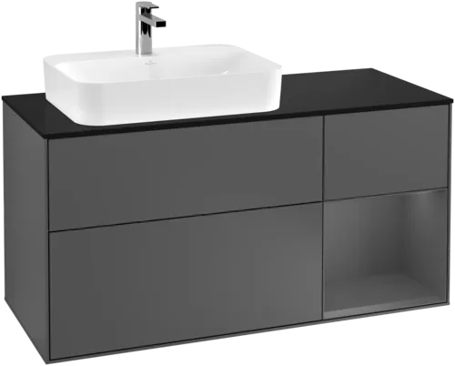 VILLEROY BOCH Toaletní skříňka Finion, s osvětlením, 3 výsuvy, 1200 x 603 x 501 mm, antracit matný lak / antracit matný lak / sklo černé matné #F402GKGK, obrázek 1