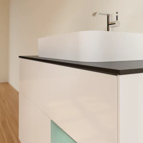VILLEROY BOCH Toaletní skříňka Finion, s osvětlením, 2 výsuvy, 1000 x 603 x 501 mm, lesklý bílý lak / olivově matný lak / černé matné sklo #F372GMGF, obrázek 6