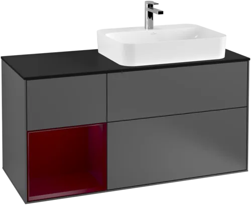 VILLEROY BOCH Toaletní skříňka Finion, s osvětlením, 3 výsuvy, 1200 x 603 x 501 mm, antracitový matný lak / pivoňkový matný lak / černé matné sklo #F392HBGK, obrázek 1
