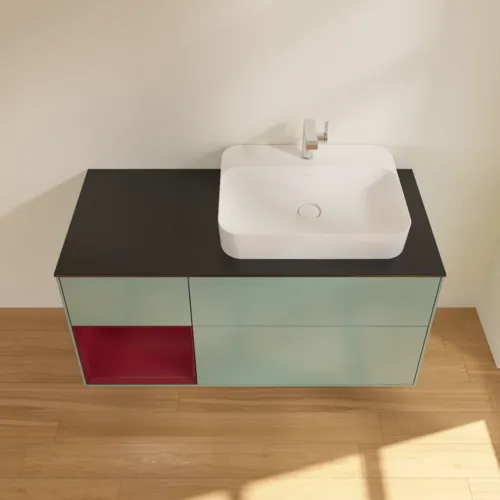 VILLEROY BOCH Toaletní skříňka Finion, s osvětlením, 3 výsuvy, 1200 x 603 x 501 mm, olivový matný lak / pivoňkový matný lak / černé matné sklo #F392HBGM, obrázek 4