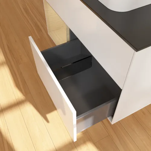 VILLEROY BOCH Toaletní skříňka Finion, s osvětlením, 2 výsuvy, 1000 x 603 x 501 mm, lesklý bílý lak / dubová dýha / černé matné sklo #F362PCGF, obrázek 7