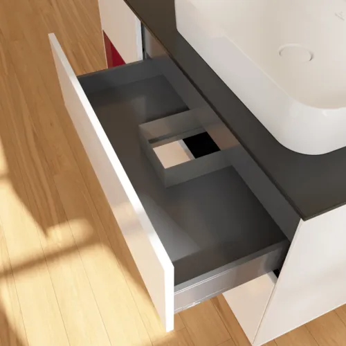 VILLEROY BOCH Toaletní skříňka Finion, s osvětlením, 3 výsuvy, 1200 x 603 x 501 mm, lesklý bílý lak / matný lak Pivoňka / matné černé sklo #F392HBGF, obrázek 8