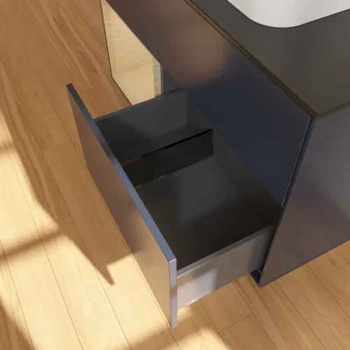 VILLEROY BOCH Toaletní skříňka Finion, s osvětlením, 2 výsuvy, 1000 x 603 x 501 mm, Midnight Blue Matt Lacquer / Oak Veneer / Glass Black Matt #F362PCHG, obrázek 7