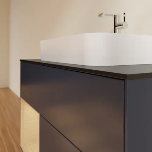 VILLEROY BOCH Toaletní skříňka Finion, s osvětlením, 2 výsuvy, 1000 x 603 x 501 mm, Midnight Blue Matt Lacquer / Oak Veneer / Glass Black Matt #F362PCHG, obrázek 6