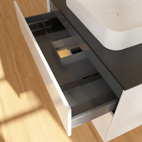VILLEROY BOCH Toaletní skříňka Finion, s osvětlením, 2 výsuvy, 1000 x 603 x 501 mm, lesklý bílý lak / zlatý matný lak / černé matné sklo #F362HFGF, obrázek 8
