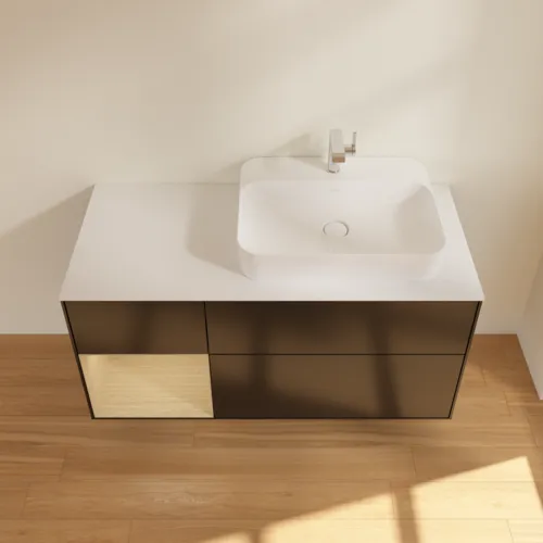 VILLEROY BOCH Toaletní skříňka Finion, s osvětlením, 3 výsuvy, 1200 x 603 x 501 mm, černý matný lak / dubová dýha / sklo bílé matné #F391PCPD, obrázek 4