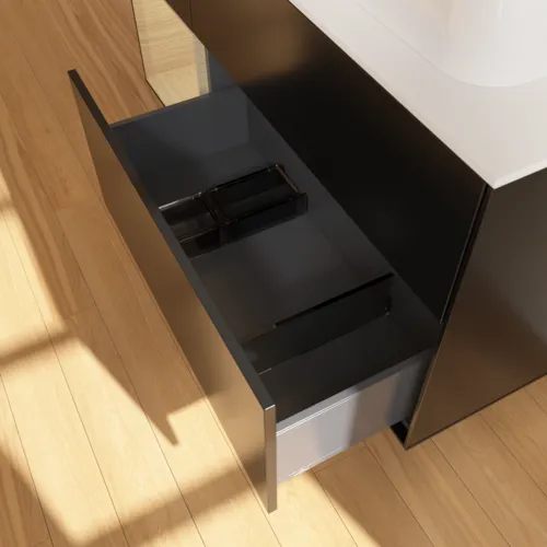 VILLEROY BOCH Toaletní skříňka Finion, s osvětlením, 3 výsuvy, 1200 x 603 x 501 mm, černý matný lak / dubová dýha / sklo bílé matné #F391PCPD, obrázek 7