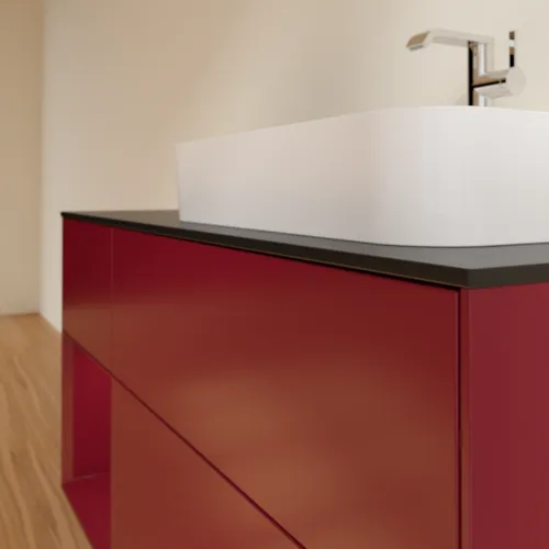 VILLEROY BOCH Toaletní skříňka Finion, s osvětlením, 3 výsuvy, 1200 x 603 x 501 mm, Peony Matt Lacquer / Peony Matt Lacquer / Glass Black Matt #F392HBHB, obrázek 6