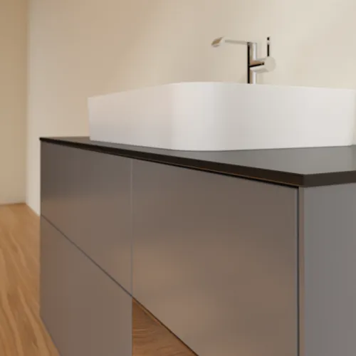 VILLEROY BOCH Toaletní skříňka Finion, s osvětlením, 3 výsuvy, 1200 x 603 x 501 mm, antracitový matný lak / ořechová dýha / černé matné sklo #F422GNGK, obrázek 6