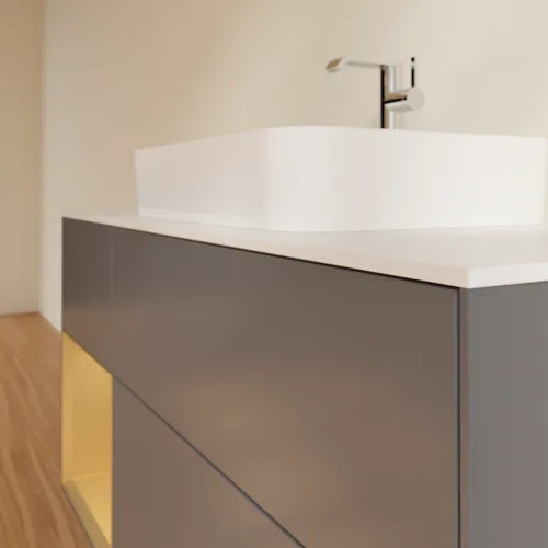 VILLEROY BOCH Toaletní skříňka Finion, s osvětlením, 3 výsuvy, 1200 x 603 x 501 mm, antracitový matný lak / zlatý matný lak / bílé matné sklo #F411HFGK, obrázek 6