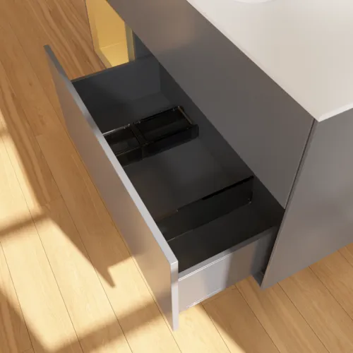 VILLEROY BOCH Toaletní skříňka Finion, s osvětlením, 3 výsuvy, 1200 x 603 x 501 mm, antracitový matný lak / zlatý matný lak / bílé matné sklo #F411HFGK, obrázek 7