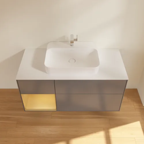 VILLEROY BOCH Toaletní skříňka Finion, s osvětlením, 3 výsuvy, 1200 x 603 x 501 mm, antracitový matný lak / zlatý matný lak / bílé matné sklo #F411HFGK, obrázek 4