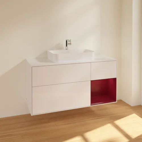 VILLEROY BOCH Toaletní skříňka Finion, s osvětlením, 3 výsuvy, 1200 x 603 x 501 mm, lesklý bílý lak / matný lak Pivoňka / matné bílé sklo #F421HBGF, obrázek 2
