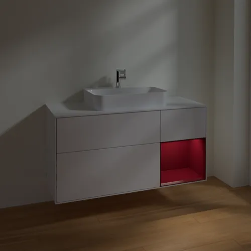 VILLEROY BOCH Toaletní skříňka Finion, s osvětlením, 3 výsuvy, 1200 x 603 x 501 mm, lesklý bílý lak / matný lak Pivoňka / matné bílé sklo #F421HBGF, obrázek 5