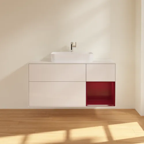 VILLEROY BOCH Toaletní skříňka Finion, s osvětlením, 3 výsuvy, 1200 x 603 x 501 mm, lesklý bílý lak / matný lak Pivoňka / matné bílé sklo #F421HBGF, obrázek 3